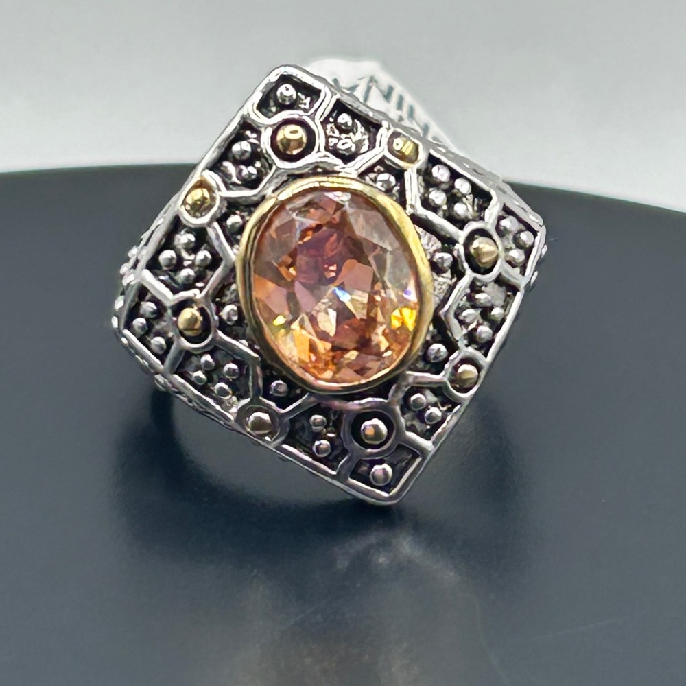 Dazzling 18KGE Two Tone Amber CZ Stone Size 7.5 Ring - Picture 4 of 14